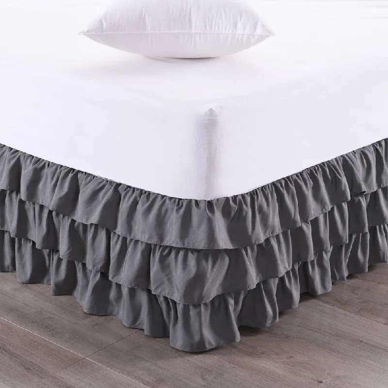 Waterfall 3-Layer Ruffled 14-Inch Drop Bedskirt (Queen, King) Grey