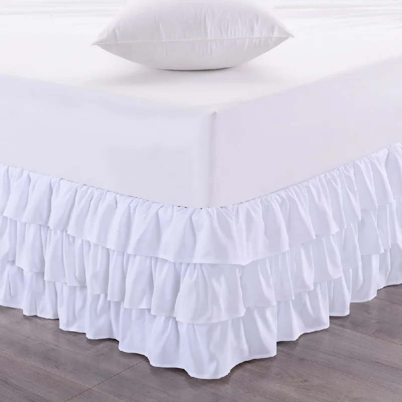 Waterfall 3-Layer Ruffled 14-Inch Drop Bedskirt (Queen, King) White